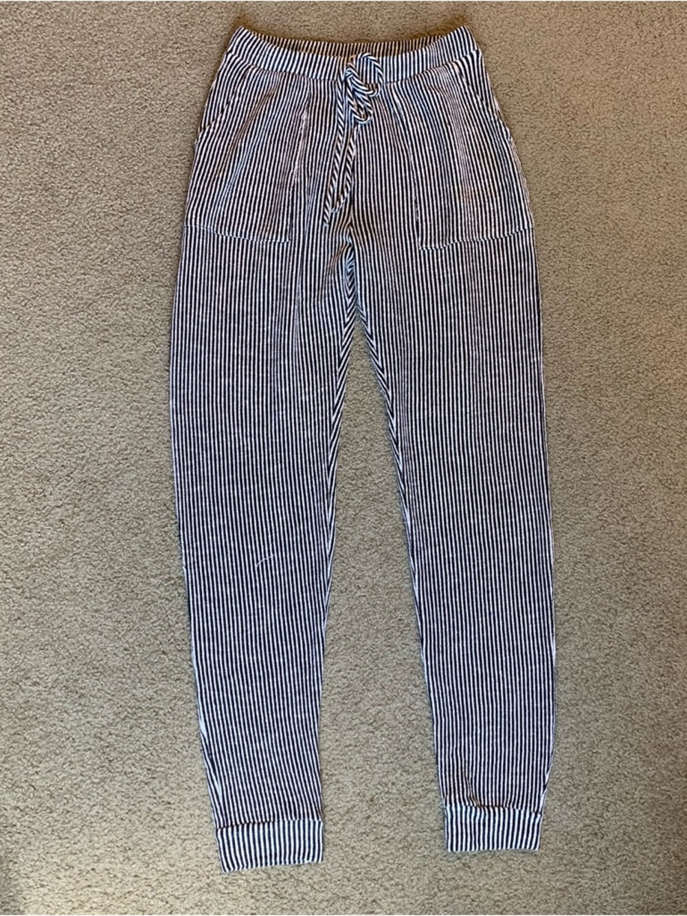 Women’s black and white striped joggers size XS sweatpants caution to the wind
